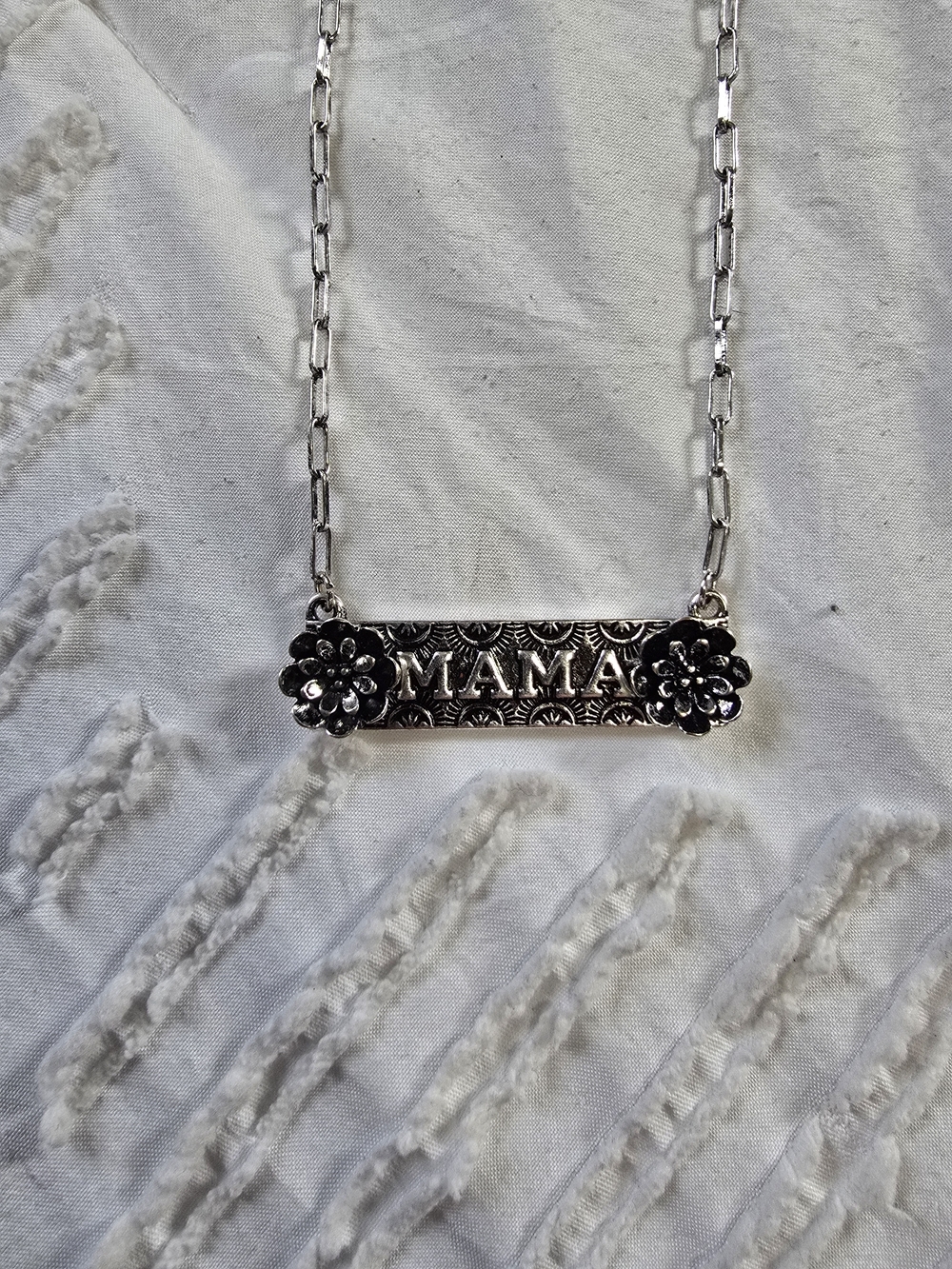 Tipi Mama Necklace Silver Tone Floral Pendant Necklace